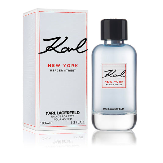 Karl Lagerfeld New York Mercer Street Eau de Toilette flacon - frisse en verfijnde unisex geur met citrus en houtachtige accenten.