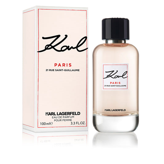 Karl Lagerfeld Paris 21 Rue Saint-Guillaume Eau de Parfum flacon - elegante damesgeur met bloemige, fruitige en houtachtige accenten.