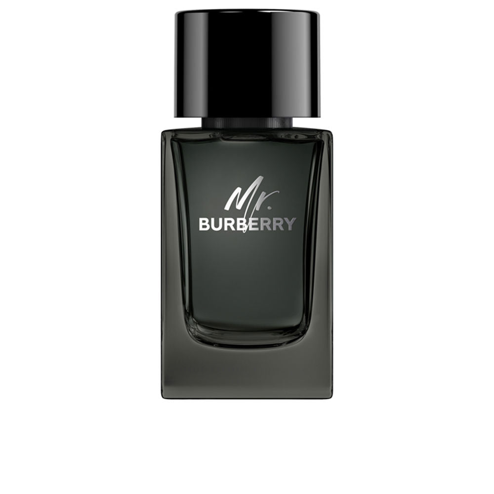 Flacon van Mr. Burberry Eau de Parfum, een luxe herenparfum met houtachtige geurnoten van dragon, kaneel, lavendel en vetiver.